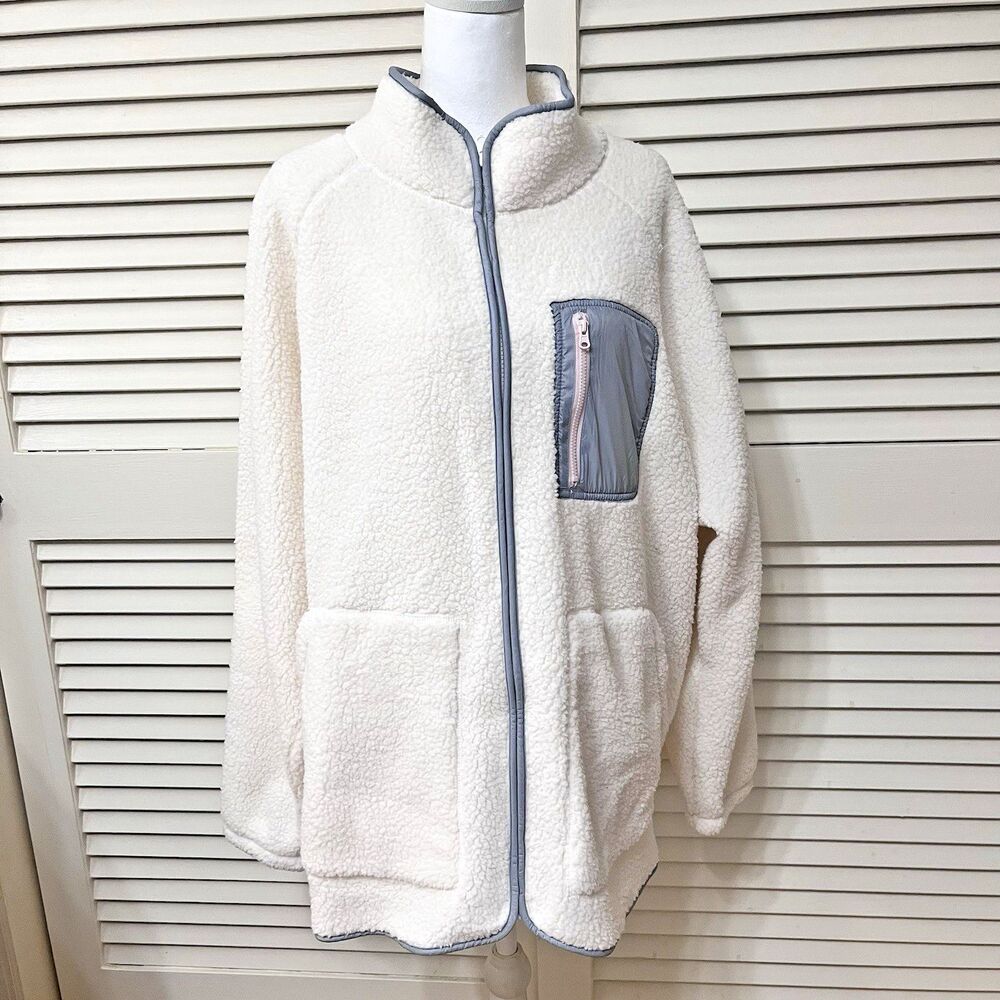 Old Navy NWT Womens XXL Active Go Warm Cozy Sherpa Fleece Jacket Cream Full Zip